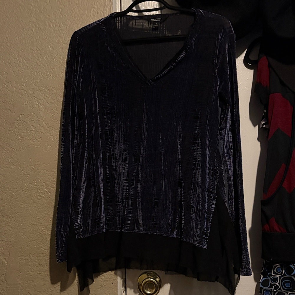 Simply Vera Vera Wang Navy Velvet V-Neck Long Sleeve Top